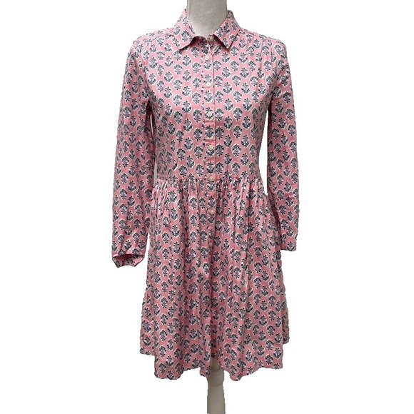 J.CREW Dresses & Skirts - J Crew Printed Collared Mini Shirt Dress Womens 2 Coquette Teacher Girly Easter